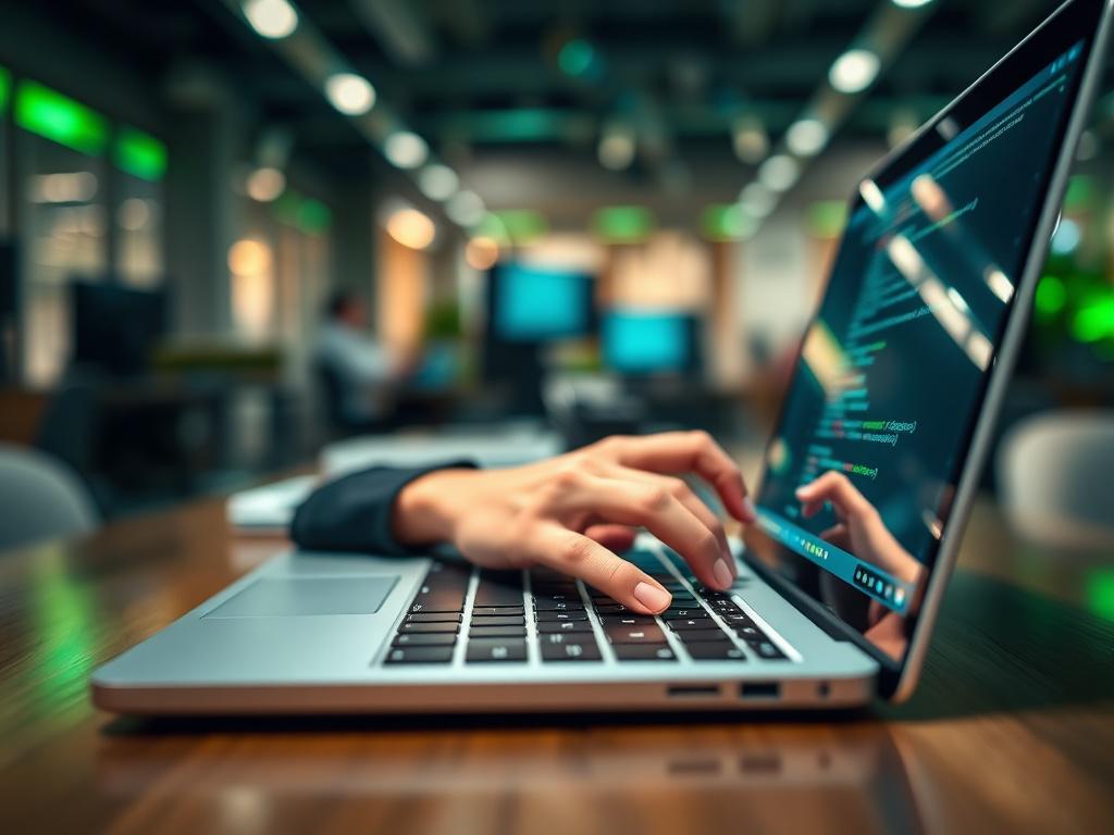 Software engineer writing code at a modern workstation